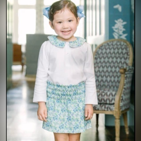 The Proper Peony Other - The Proper Peony Blue Aster Floral Collared Top and Smocked Skirt Set Size 7